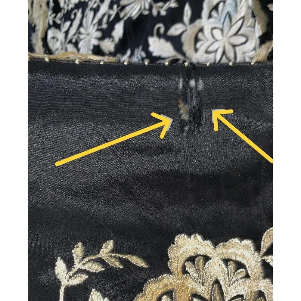 Antique Black Ivory Silk Floral w Peacocks Embroidered Manila Fashion Shawl READ
